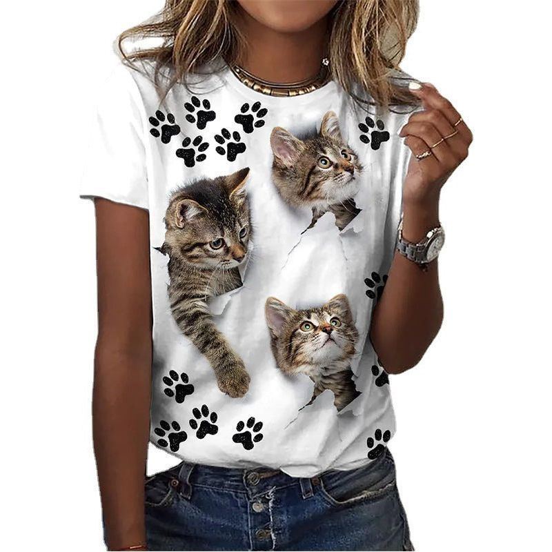 Animal Print Short Sleeve Round Neck T-shirt