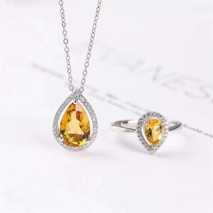 S925 Natural Yellow Crystal Pendant Necklace - Jointcorp