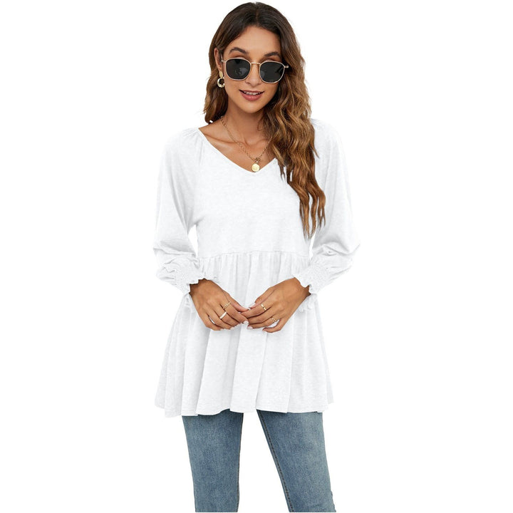 Women's New V-neck Puff Long-sleeved Tunic T-shirt - Jointcorp
