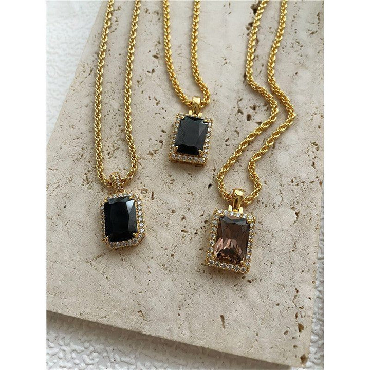 Zircon With Diamond Black Onyx Mid-length Necklace - Jointcorp