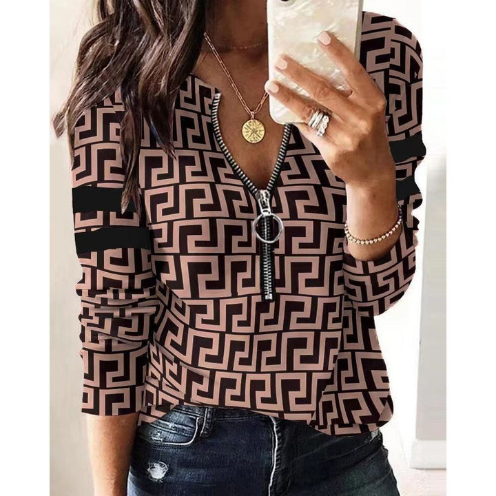 Fashion Printed Zipper Long Sleeve New Casual Women's Top - Jointcorp