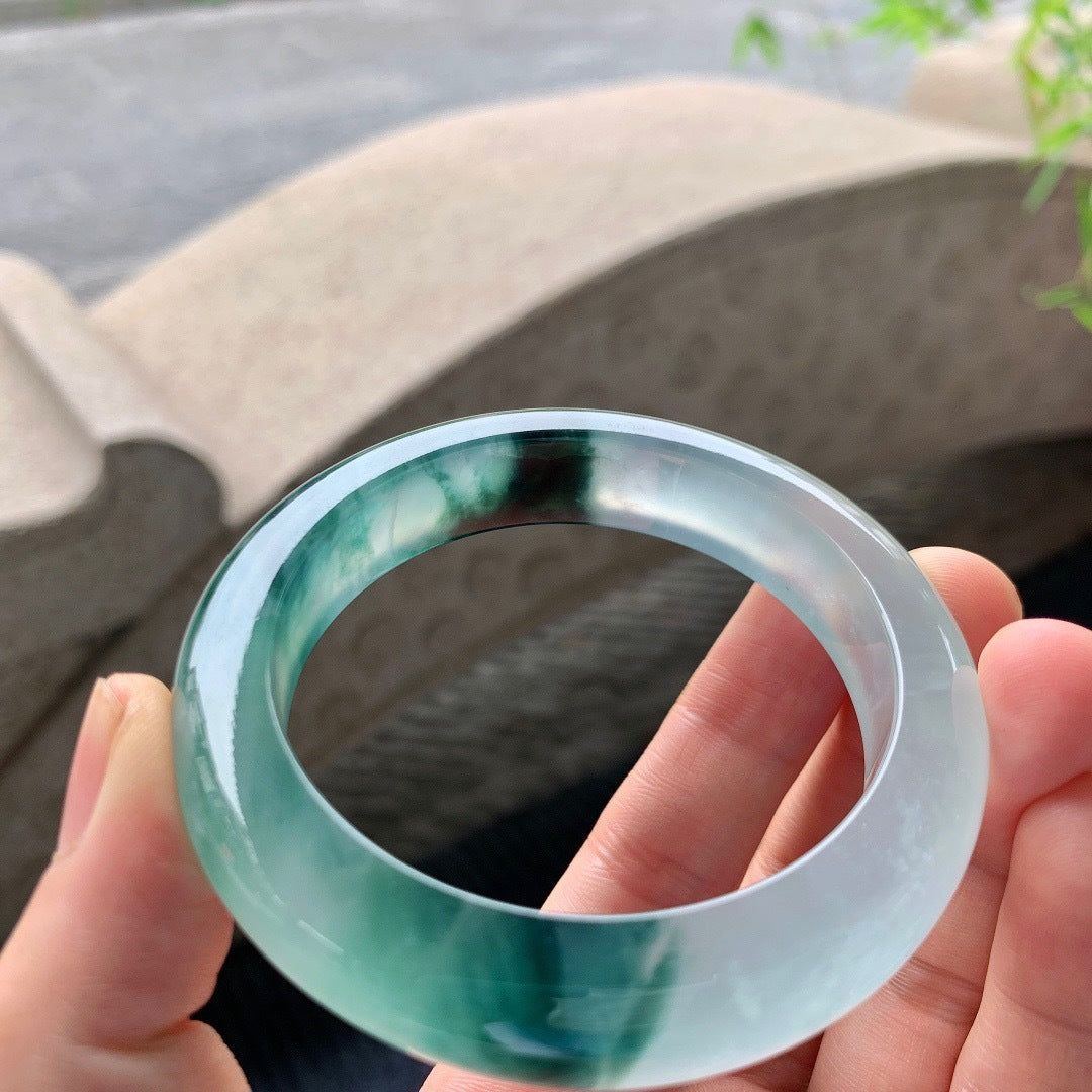 Natural Icy Floating Green Flower Jade Bracelet - Jointcorp