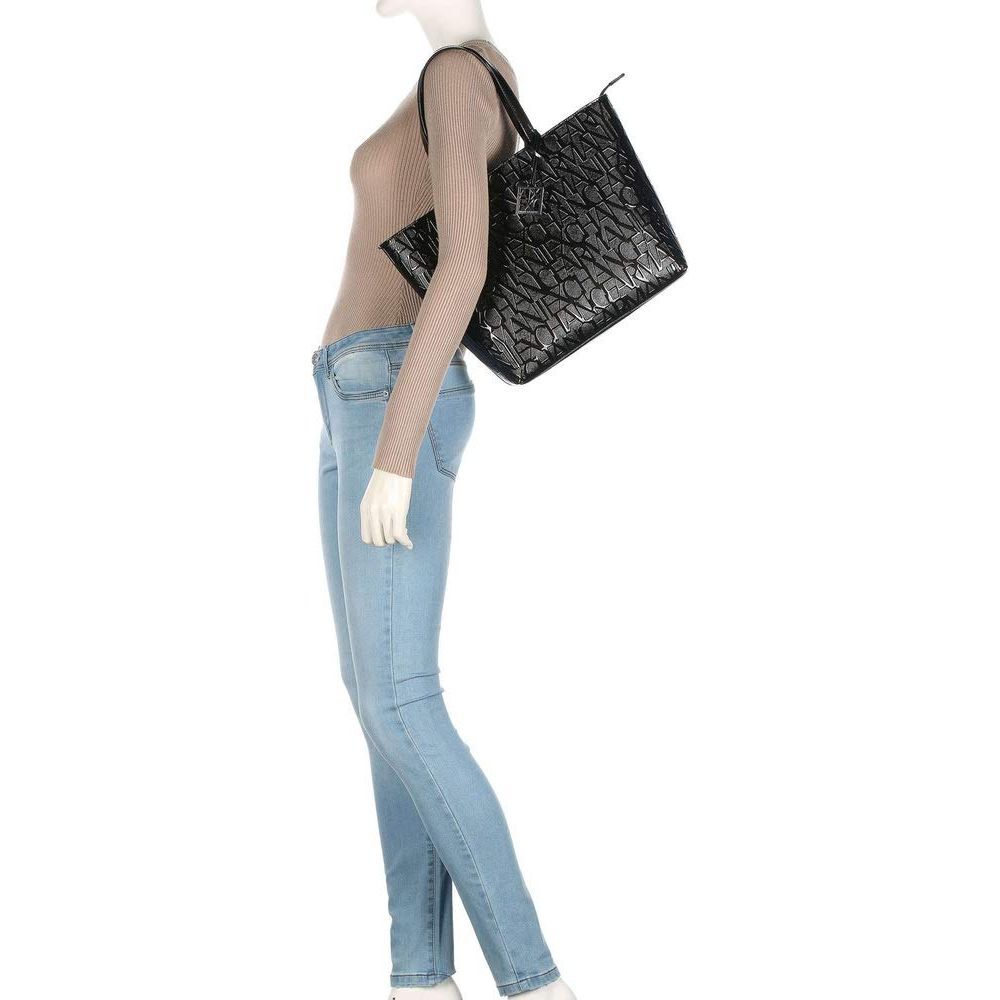 Armani Exchange Women's Shiny Liz - Open Shopping Shoulder Bag, Black, M