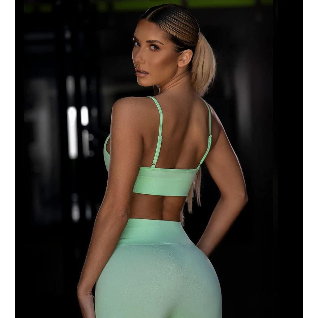 Sports Bra Seamless Top Yoga Running Gym Crop Top Spaghetti Strap Push Up Bra Sportswear Fitness Full Cup Dolly Candy Colors for Women