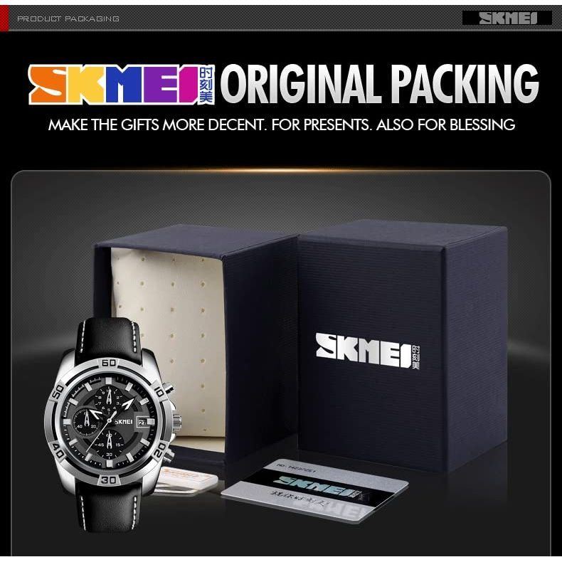 SKMEI Men's Copeland Stainless Steel and Leather Casual Quartz Watch