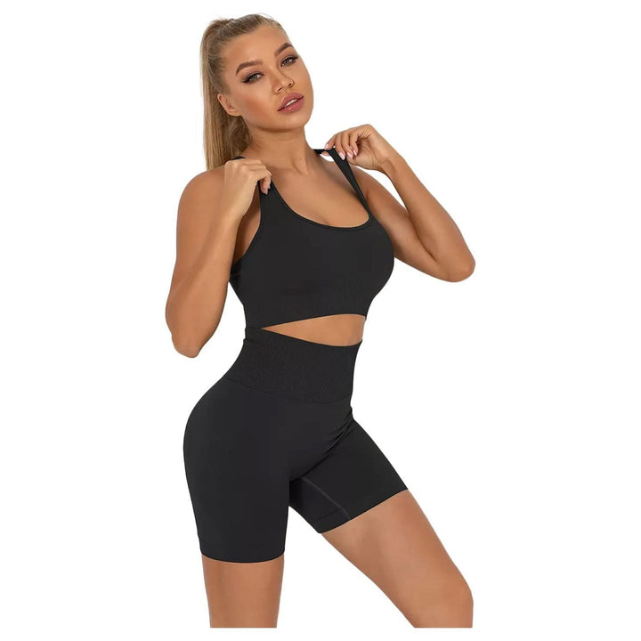 Seamless Women's Yoga Set Gym Wear, Workout Fitness Clothes, Sports Crop Top and Cycling Short, Tracksuit Two Piece Outfit (S)