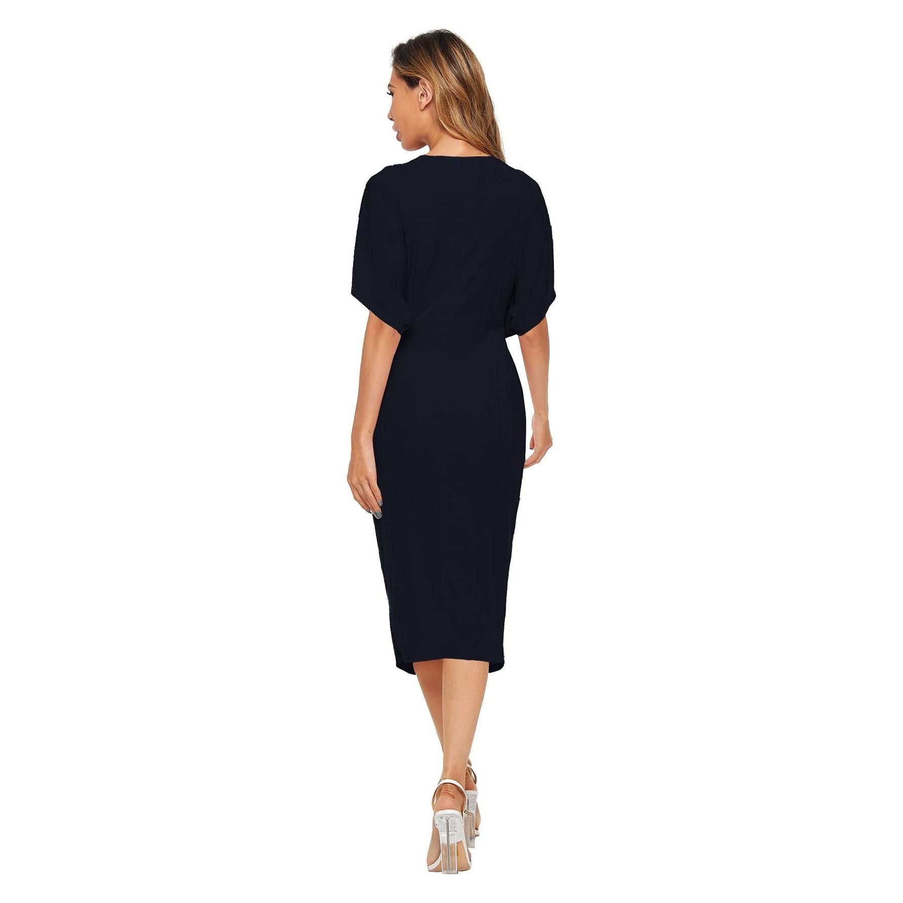 Floerns Women's Short Sleeve V Neck Twist Front Split Midi Dress