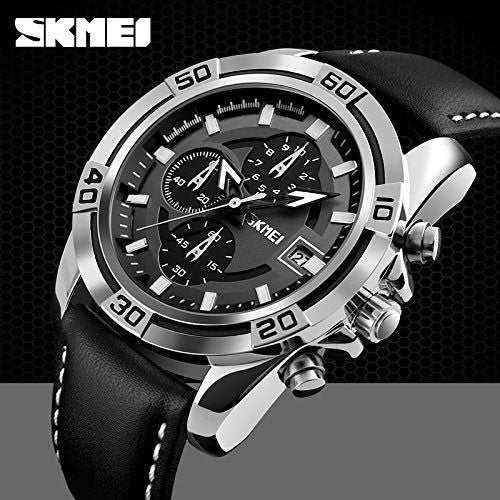SKMEI Men's Copeland Stainless Steel and Leather Casual Quartz Watch