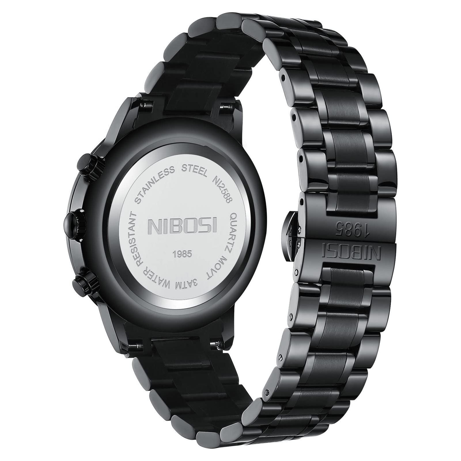 NIBOSI Men's Watches Analog Minimalist Black Dial Watches for Men Business Chronograph Military Casual Wrist Watches Stainless Steel Strap Date