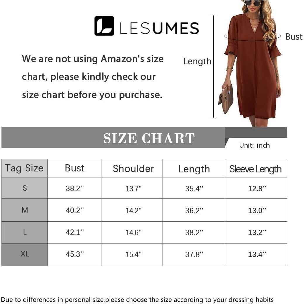 Women's V Neck Tunic Dress Summer T Shirt Casual Mini Dress Puff Half/Long Sleeve Flare Work Dresses