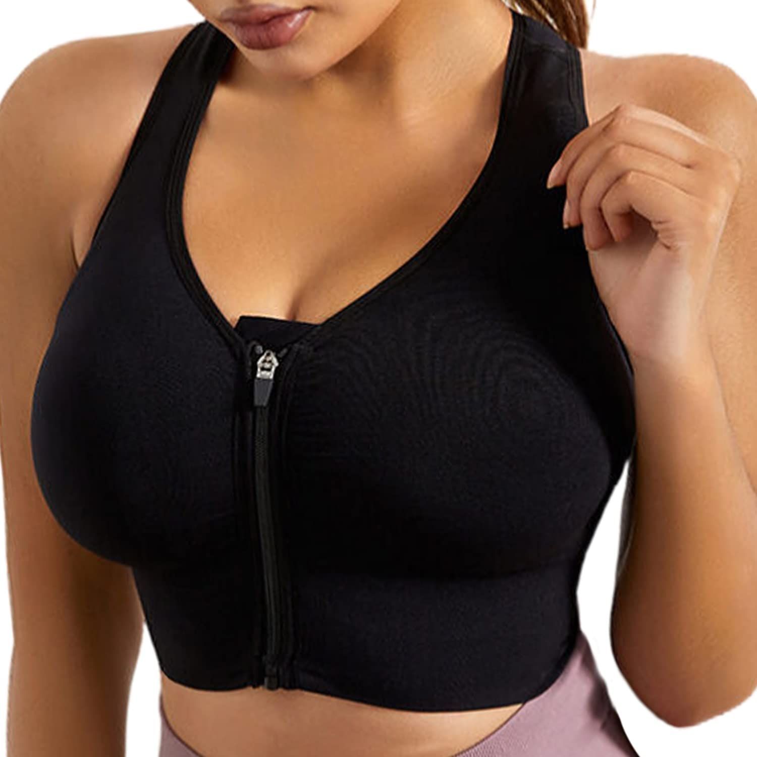 Dress Cici Zip Front Sport Bra Cross Back Medium Support Training Bra Full Coverage Shockproof for Women
