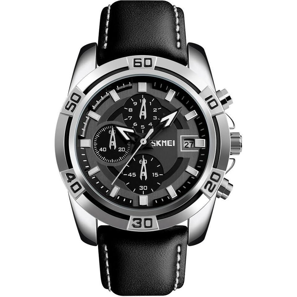 SKMEI Men's Copeland Stainless Steel and Leather Casual Quartz Watch