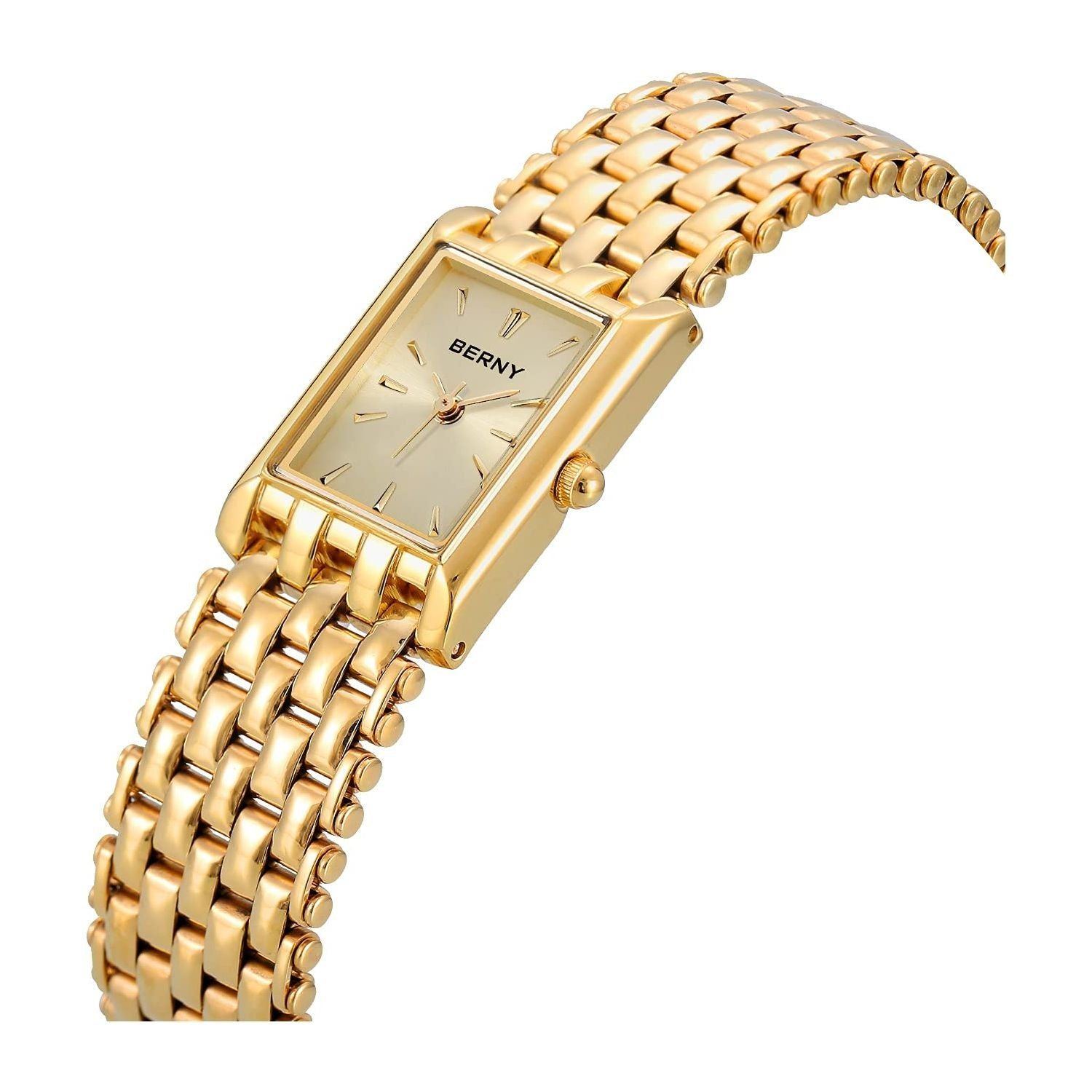 BERNY Gold Watches for Women Updated Ladies Quartz Wrist Watches Stainless Steel Band Womens Small Gold Watch Luxury Casual Fashion Bracelet Tools Included