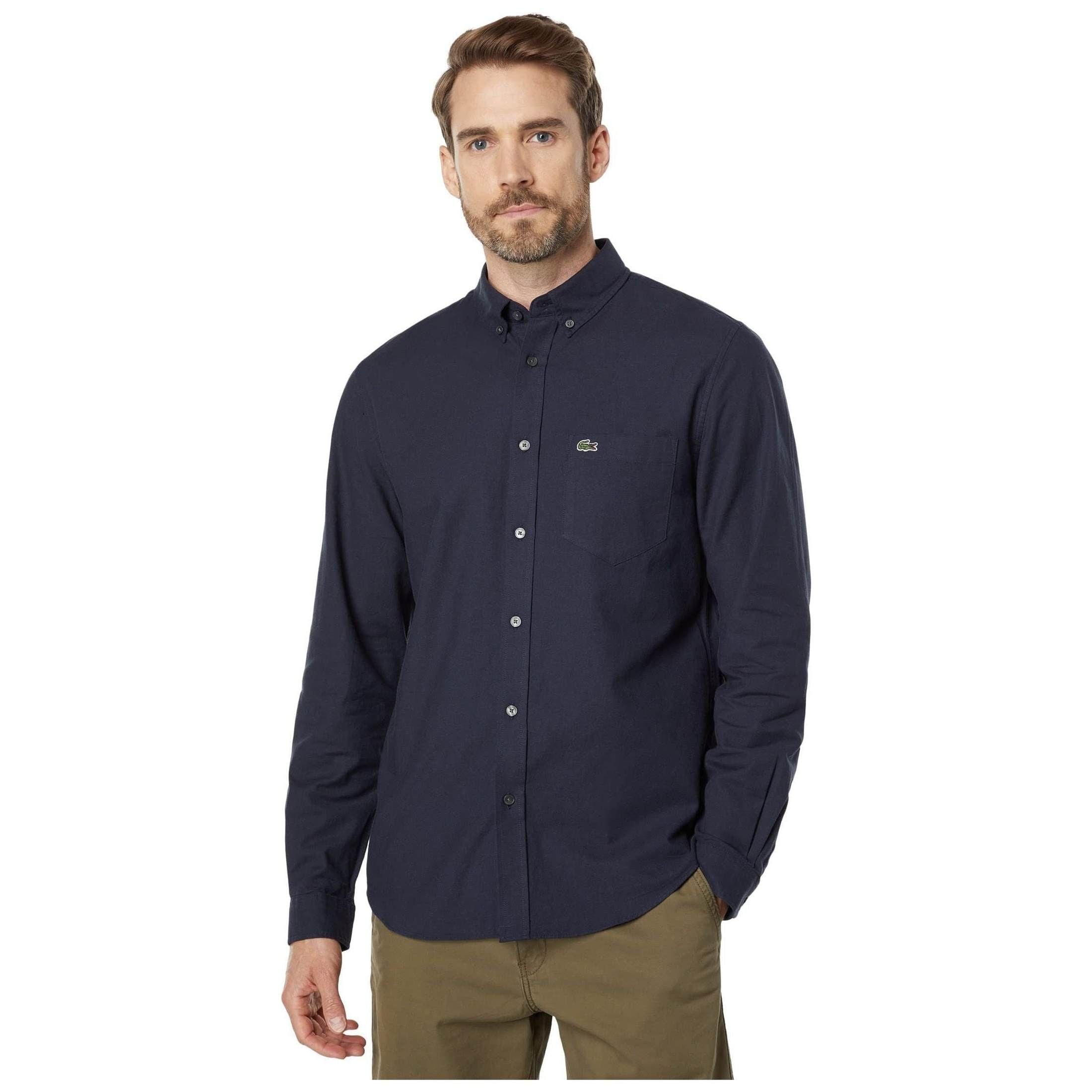 Lacoste mens Lacoste Long Sleeve Button-up Oxford Shirt Button Down Shirt