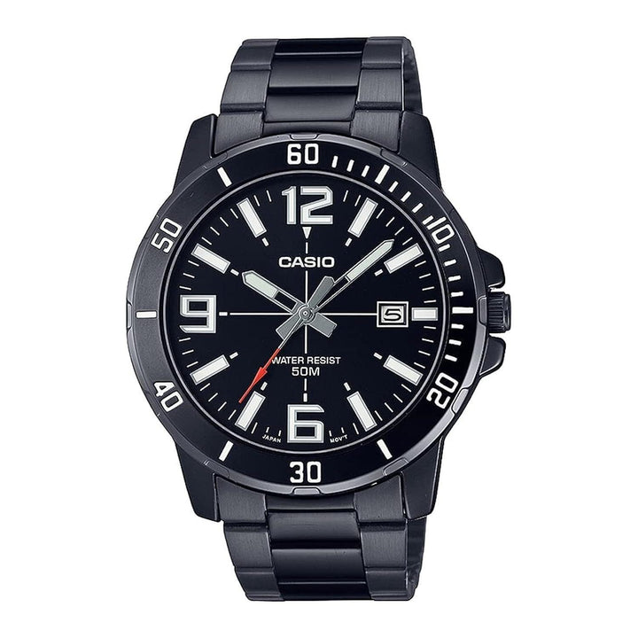Casio Watch Men'sAnalog Black Dial Stainless Steel Black Ion Plated Band and Case MTP-VD01B-1BVUDF.