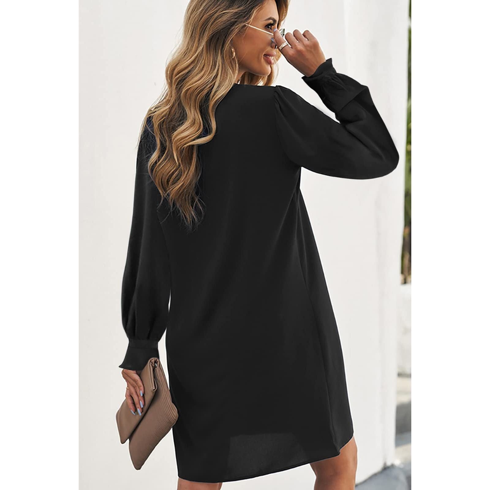 Women's V Neck Tunic Dress Summer T Shirt Casual Mini Dress Puff Half/Long Sleeve Flare Work Dresses