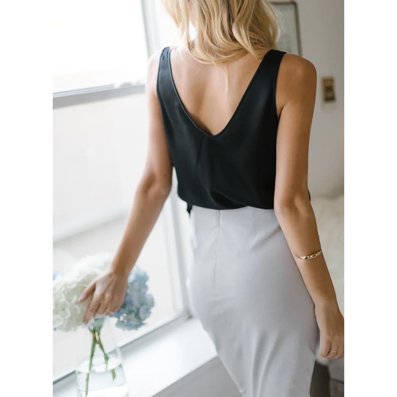 Elapse Space Womens Silk Satin Tank Tops V Neck Casual Camisole Blouses Sleeveless Tank Top Summer Basic Tank Shirt