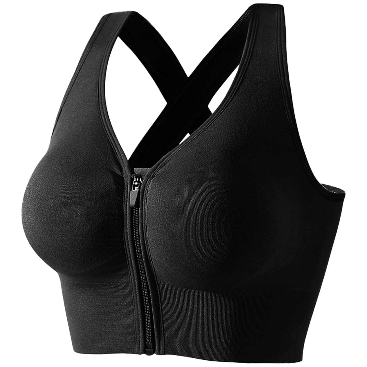 Dress Cici Zip Front Sport Bra Cross Back Medium Support Training Bra Full Coverage Shockproof for Women