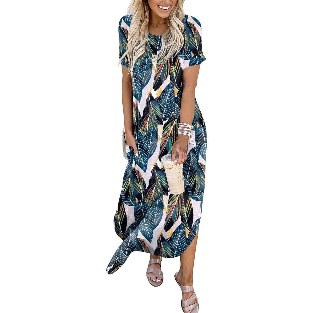ANRABESS Women's Casual Loose Maxi Dress Sleeveless Slit Summer Beach Dress with Pockets