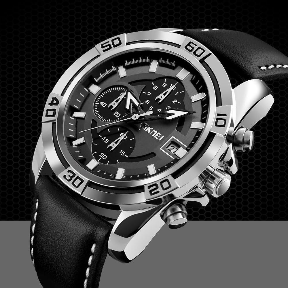 SKMEI Men's Copeland Stainless Steel and Leather Casual Quartz Watch