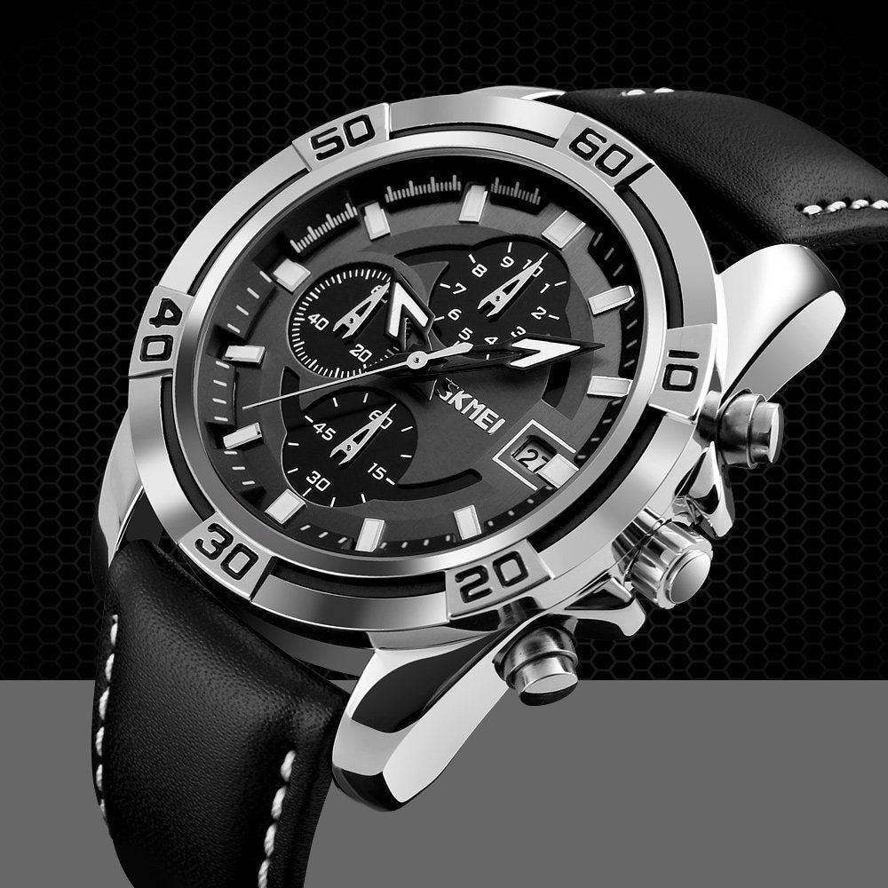 SKMEI Men's Copeland Stainless Steel and Leather Casual Quartz Watch