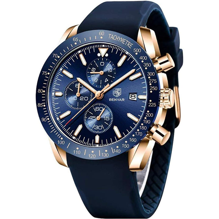 BY BENYAR Watches for Men Silicone/Stainless Steel/Brown Leather Strap 30M Waterproof Quartz Chronograph Men Watches Business Casual Wrist Watch Gifts for Men