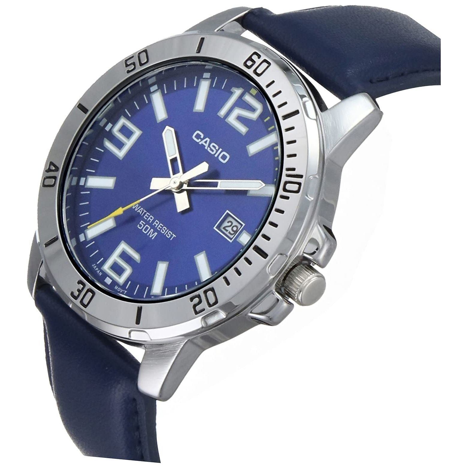 Casio Mens Quartz Watch, Analog Display And Leather Strap Mtp-Vd01L-2Bvudf