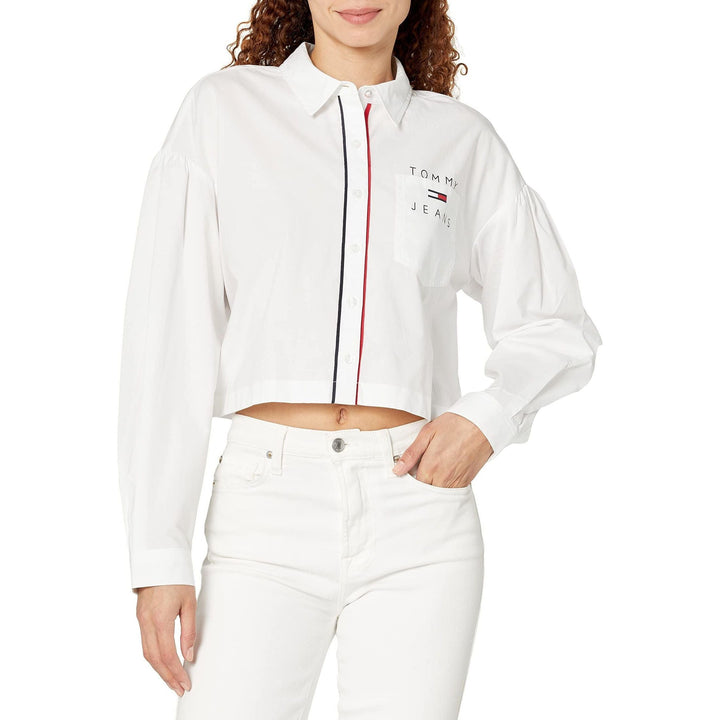Tommy Hilfiger Women's Cropped Chambray Long Sleeve Button Up