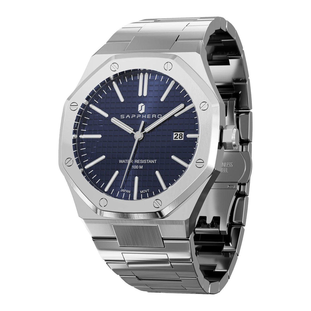 SAPPHERO Heren Horloge Luxe Roestvrij Staal Quartz Horloge 50M SAPPHERO Heren Horloge Luxe Roestvrij Staal Quartz Horloge 50M