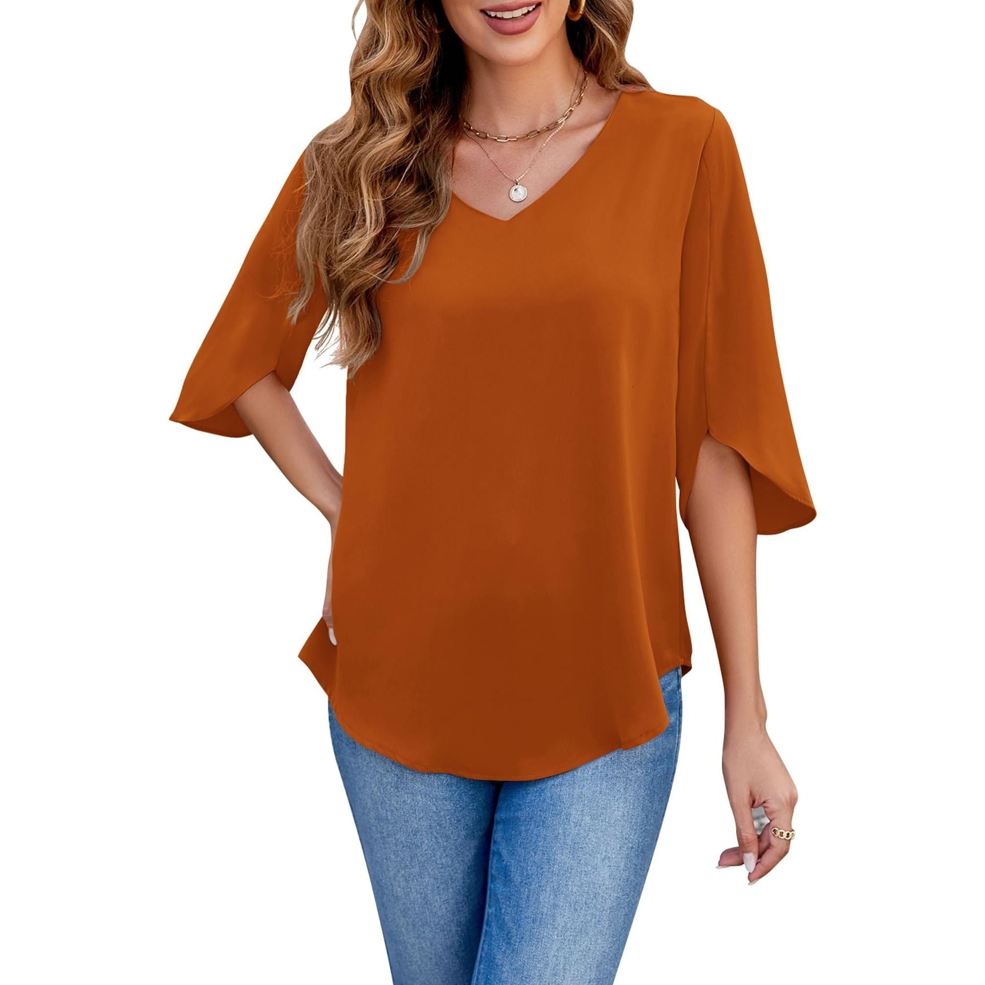 Halife Womens Blouses Dressy Casual 3/4 Sleeve V Neck Loose Tunic Shirts Tops