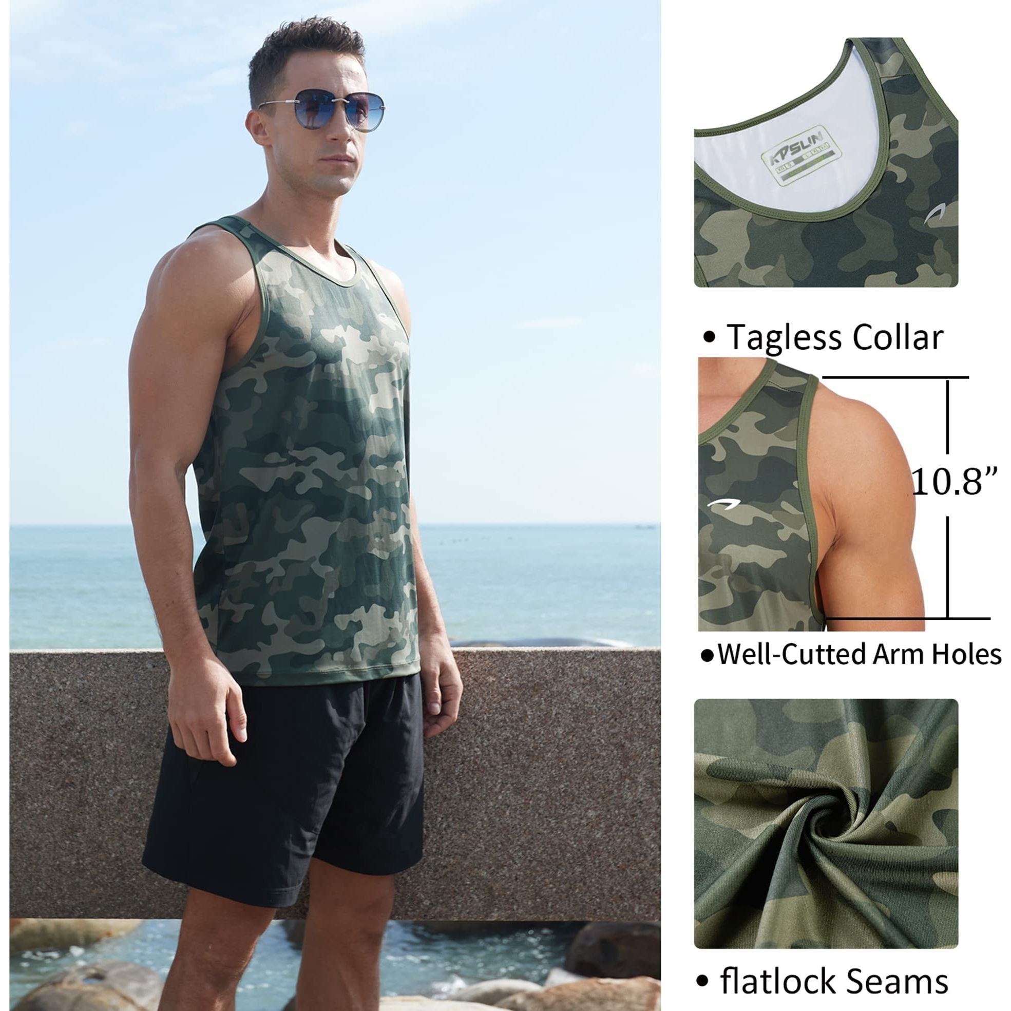 KPSUN Men's Quick Dry Tank Tops Fitness Workout Running Performance Sleeveless Shirts