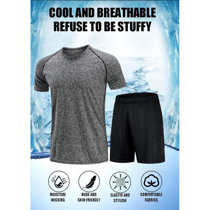 Men's Workout Clothes Athletic Shorts Shirt Set for Basketball Football Gym Sports.