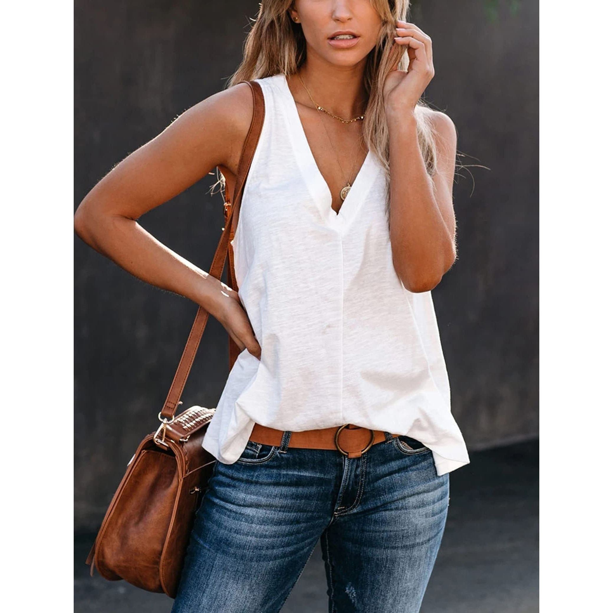 Uincloset Women's Summer Basic Sleeveless V Neck Casual Tank Tops Loose Shirts