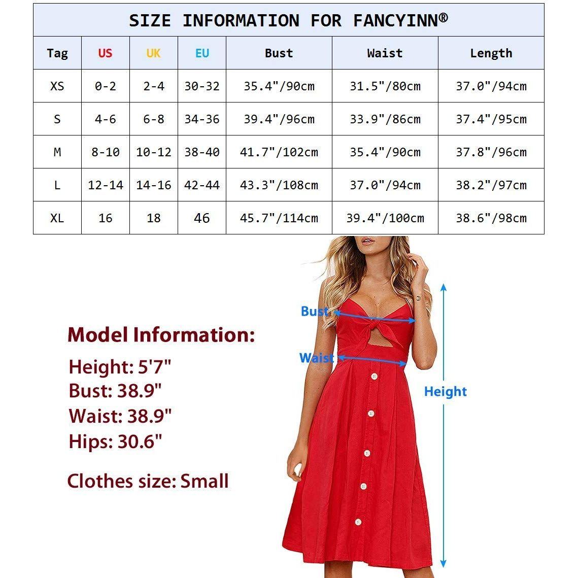 FANCYINN Womens Floral Prints Tie Front Button Down Spaghetti Strap Midi Dress