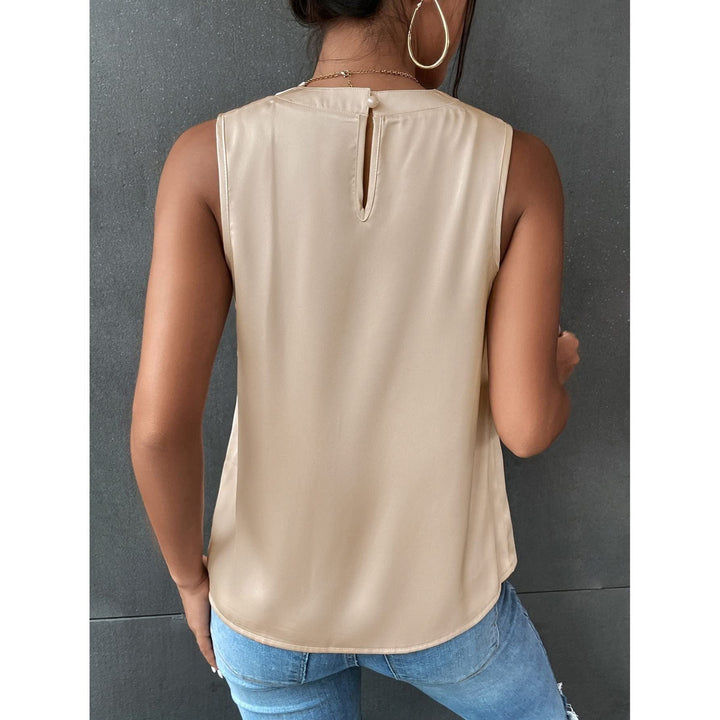 GORGLITTER Women's Elegant Cowl Neck Sleeveless Satin Draped Blouse Top