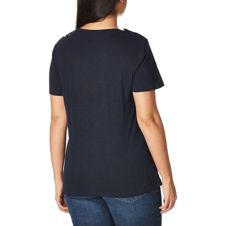 Tommy Hilfiger womens T Shirt with Magnetic Buttons Signature Stripe Tee T-Shirt