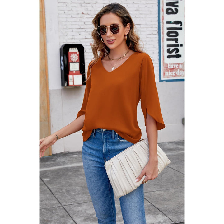 Halife Womens Blouses Dressy Casual 3/4 Sleeve V Neck Loose Tunic Shirts Tops