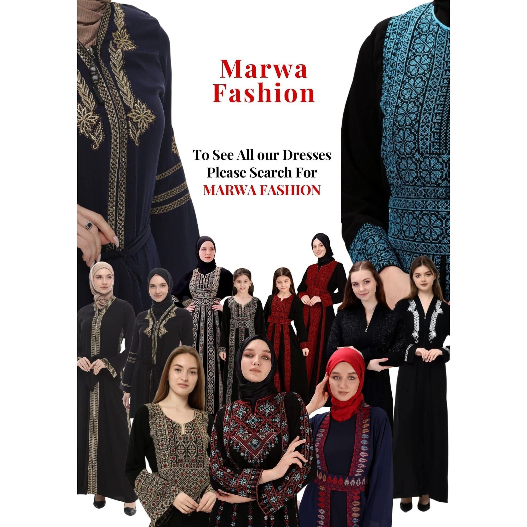 Marwa Fashion Palestinian Thobe Dress for Women - Traditional Palestinian Dress for Girl with Beautiful Embroidery