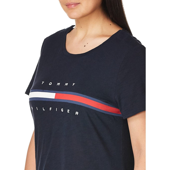 Tommy Hilfiger womens T Shirt with Magnetic Buttons Signature Stripe Tee T-Shirt
