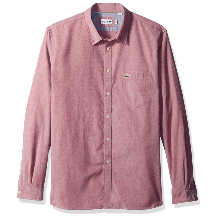 Lacoste mens Long Sleeve Button Down With Pocket Oxford Solid Regular Fit Pocket