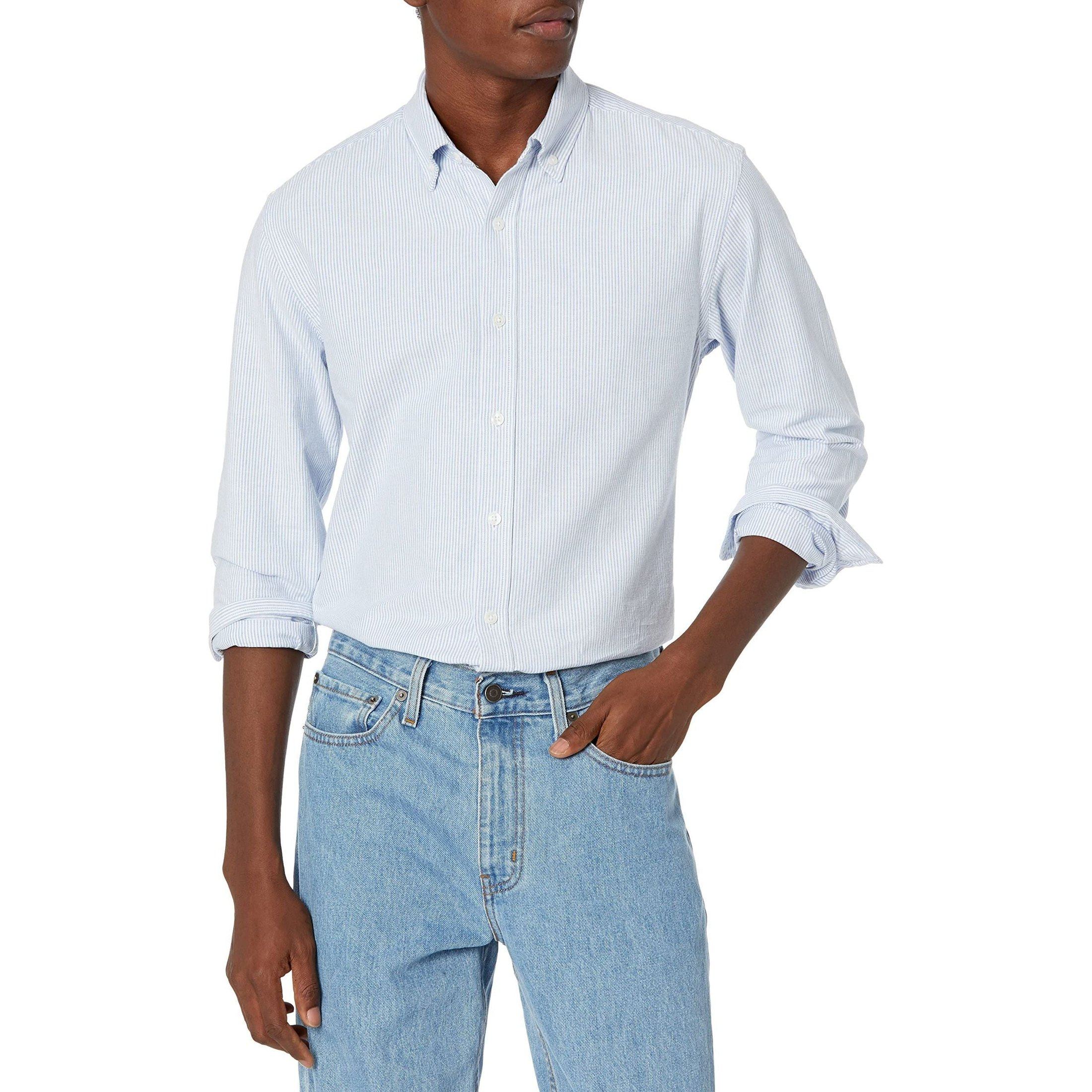 Amazon Essentials Men's Regular-Fit Long-Sleeve Oxford Shirt, Blue, Stripe, XX-Large