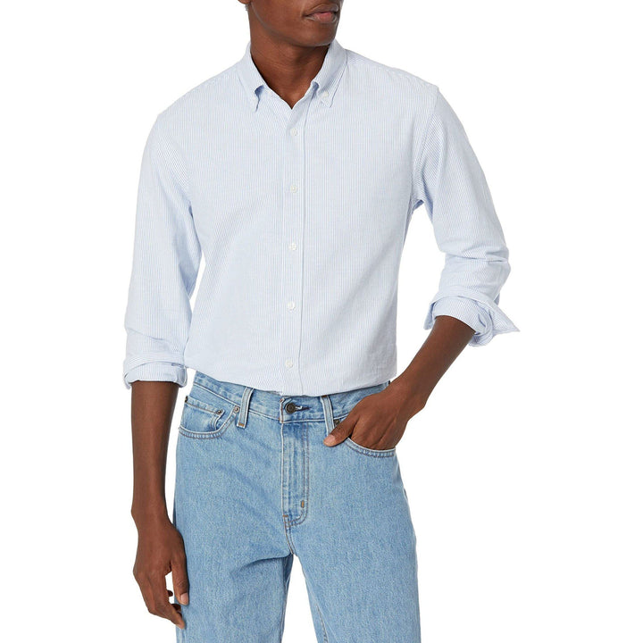 Amazon Essentials Men's Regular-Fit Long-Sleeve Oxford Shirt, Blue, Stripe, XX-Large