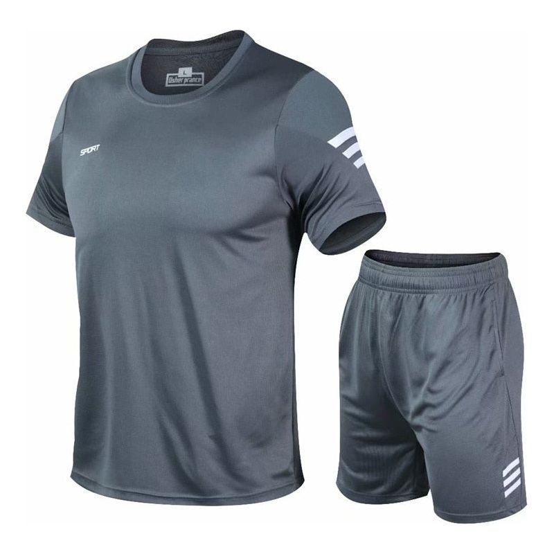 Men Running Sets Gym Fitness Short Sleeve Sports Suit Jogging Sportswear Quick Dry - Jointcorp