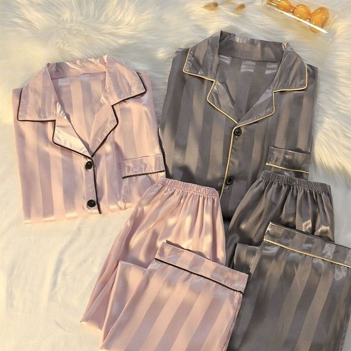 Pajamas Sets High-quality Light Luxury Silk Women's Pajama Spring Autumn Long-sleeve Cardigan Set Fashion Ice Silk Home Clothing - Jointcorp