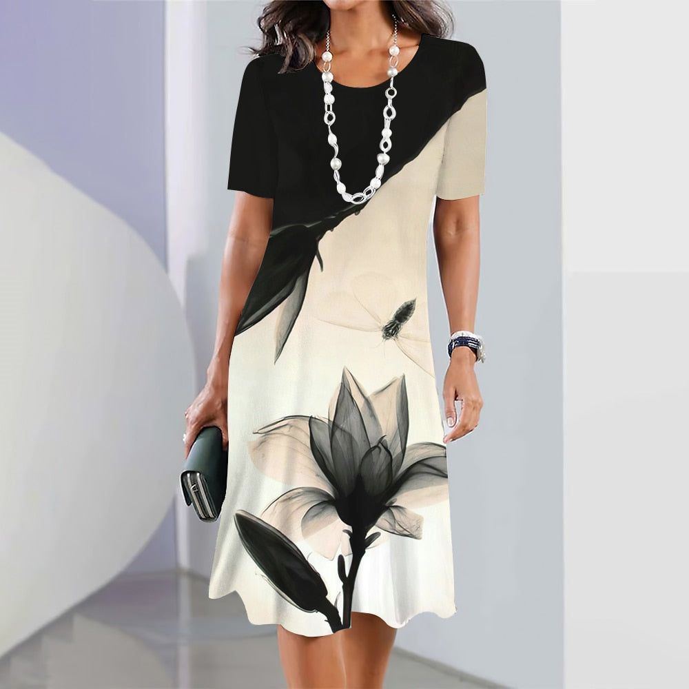 Dresses fashion for Women New 2023 Summer Plus Size Clothing Outdoor Party Dresses Short Sleeve O-Neck Women Long Knee Pullover - Jointcorp