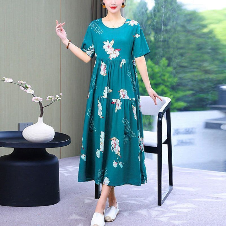 Dress For Women Floral Print Short Sleeve Elegant Vintage O-Neck Plus Size Dresses Women Clothing - Jointcorp