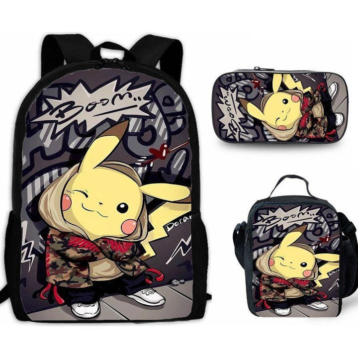 Cartoon Pikachou Schoolbag Backpack Lunch Bag Shoulder Bag Pencil Case Gift for Kids Students - Jointcorp