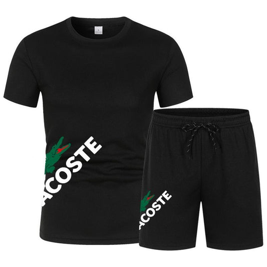 Men's short sleeved shorts sportswear, O-neck monochrome sportswear, two-piece fashion set, quick drying fitness set - Jointcorp