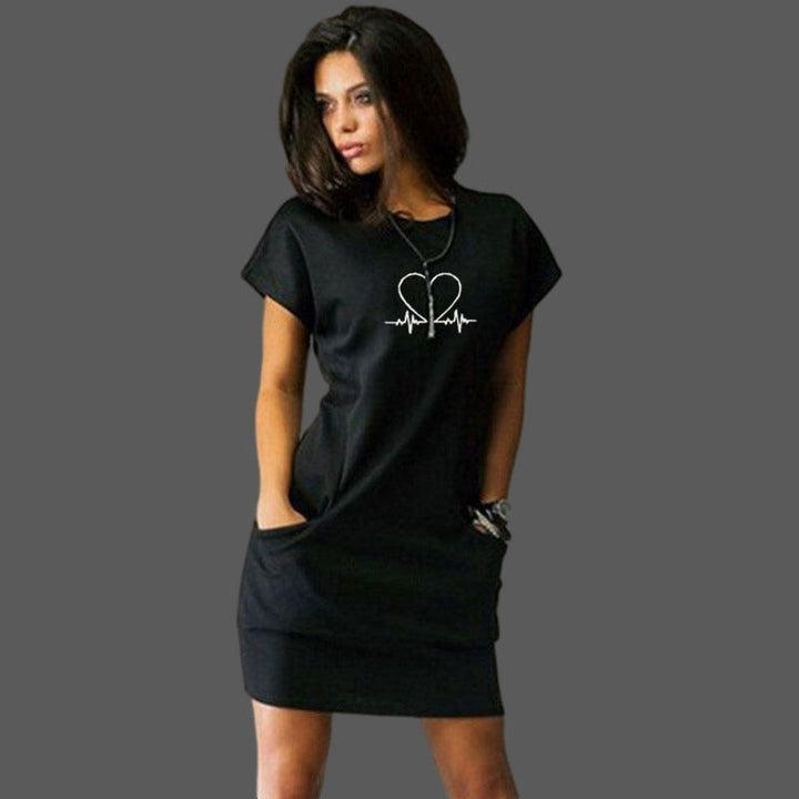 Women Round Neck Above Knee Dress Casual Sexy Mini Pocket Dresses for Ladies Fashion Summer Vintage dresses - Jointcorp
