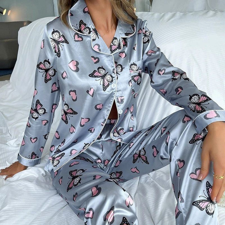 Womens Silk Satin Pajamas Loungewear Two-piece Sleepwear Women's Long Sleeve Soft Button-Down Pj Set Pijama - Jointcorp